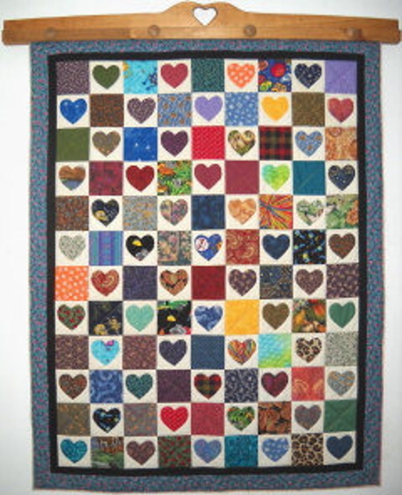 Heart Match Quilt Pattern by Curlicue Creations, I-Spy Quilt Pattern, Baby Size Quilt Pattern Applique Heart Quilt Pattern Crib Quilt image 1