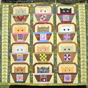 Liberty Coins Cat Quilt Block Pattern, by Curlicue Creations Paper Pieced Basket Cats Quilting Pattern Paper Piecing Kitty image 2
