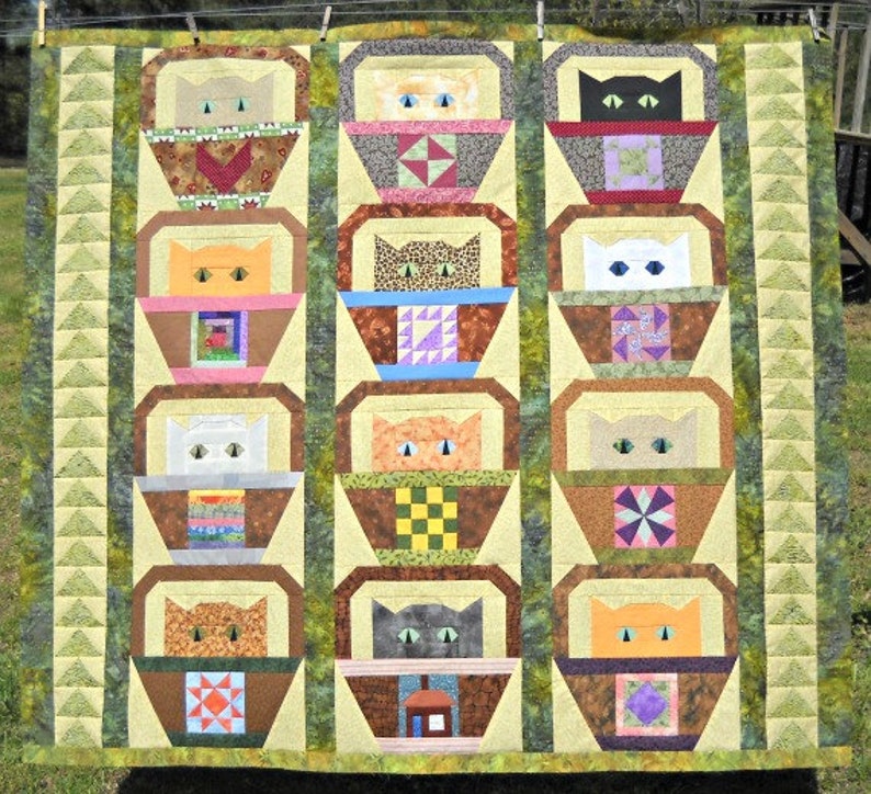 Liberty Coins Cat Quilt Block Pattern, by Curlicue Creations Paper Pieced Basket Cats Quilting Pattern Paper Piecing Kitty image 2