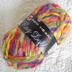 Red Heart Rag Doll Yarn, Color Wow, 1.76 oz, Multicolor Rainbow