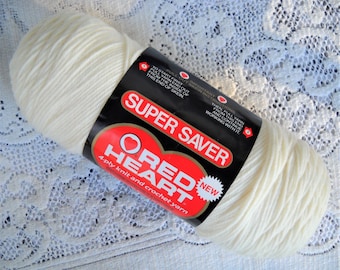 Red Heart Super Saver Yarn, Aran, 8 oz Worsted Weight Yarn, Cream Color Yarn Knitting Crochet Vintage Yarn Destash
