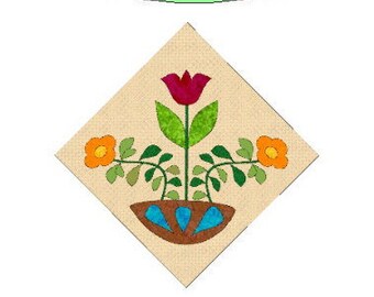 Love Applique Quilt Block Pattern by Curlicue Creations, Floral Applique Quilting Pattern On Point