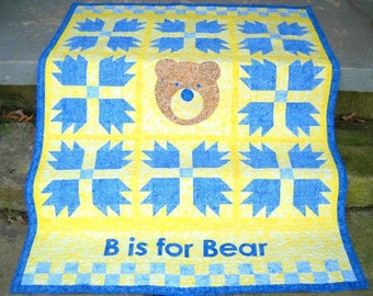 B is for Bear PDF Download Quilt Pattern by Curlicue Creations Baby Quilt, Quilting Pattern Applique Quilt Pattern, Digital Download