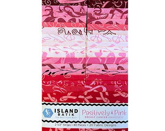 Positively Pink Batik Quilt Fabric 2-1/2" Strip Pack Precuts, Island Batik, Jelly Roll, Breast Cancer Awareness