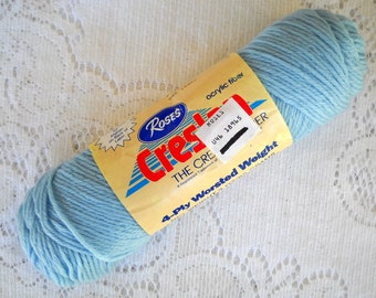 Roses Creslan Baby Blue Acrylic Yarn: 3 oz Worsted Weight Vintage Yarn