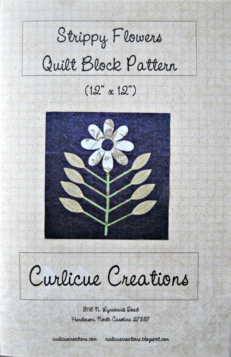 Strippy Flowers Quilt Block Pattern by Curlicue Creations Floral Applique Quilting Block Pattern, Country Decor image 2