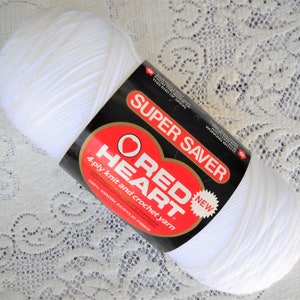 Red Heart Super Saver Yarn, White, 8 oz Worsted Weight Yarn, White Color Yarn Knitting Crochet Vintage Yarn Destash image 1