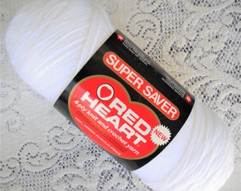 Red Heart Super Saver Yarn, White, 8 oz Worsted Weight Yarn, White Color Yarn Knitting Crochet Vintage Yarn Destash