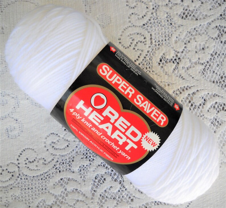 Red Heart Super Saver Yarn, White, 8 oz Worsted Weight Yarn, White Color Yarn Knitting Crochet Vintage Yarn Destash image 1