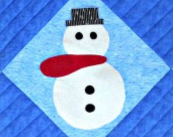 Frosty the Quilt Block Pattern by Curlicue Creations, Snowman Quilt Pattern Winter Applique Quilting Block Pattern