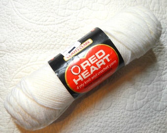 Red Heart Acrylic Yarn White 1, 3.5 oz 99 g  Worsted Weight Yarn White Yarn Knitting Crochet Vintage Yarn Destash