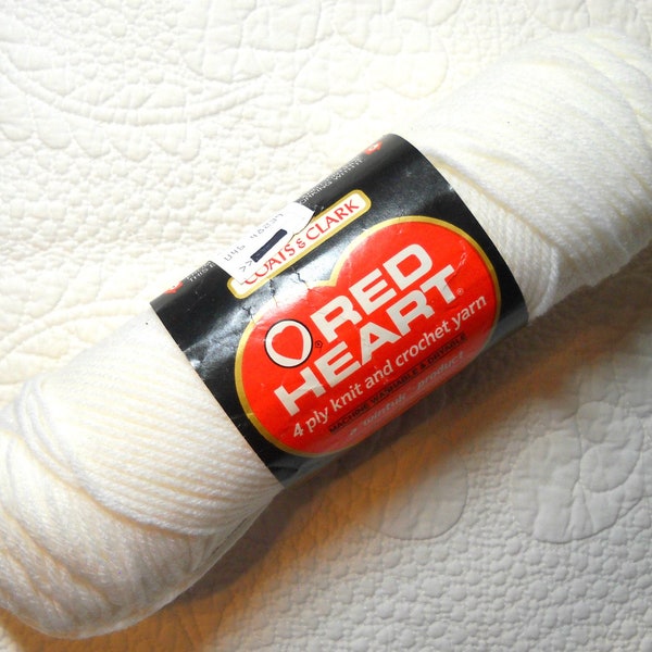 Red Heart Acrylic Yarn White 1, 3.5 oz 99 g  Worsted Weight Yarn White Yarn Knitting Crochet Vintage Yarn Destash