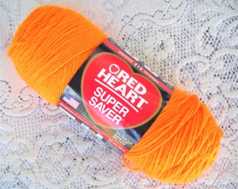 Red Heart Super Saver Yarn, Pumpkin, 8 oz Worsted Weight Yarn, Orange Color Yarn Knitting Crochet Vintage Yarn Destash