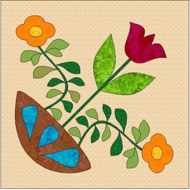 Love Floral Applique Quilt Block Pattern (PDF Download) - Etsy