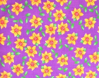 Yellow Purple Floral Quilt Fabric, Quilters Choice, 100 Percent Cotton, Fabric by the Yard, Quilting Material Sewing