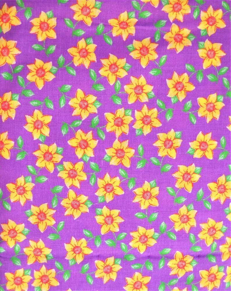 Yellow Purple Floral Quilt Fabric, Quilters Choice, 100 Percent Cotton, Fabric by the Yard, Quilting Material Sewing image 1