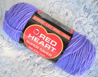 Red Heart Super Saver Yarn, Purple, 8 oz Worsted Weight Yarn, Purple Color Yarn Knitting Crochet Vintage Yarn Destash