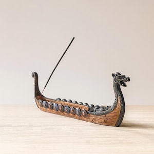 Handcrafted Viking Censer | Drakkar Incense Burner in Wood and Metal | Nordic Mystical Decoration | Spiritual Gift