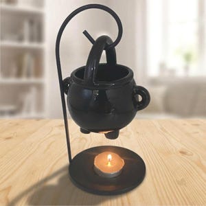 Hot Plate Black Cauldron Incense Burner on Stand - Melting Wax Diffuser - Gothic, Witch, Wicca, Pagan Altar Decoration