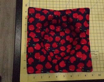 Red Apples on Dark Blue - Quilted Microwave Bowl Cozy