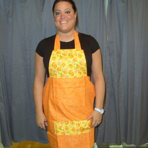 Orange Citrus Print Kitchen Apron: Chef Style, Double Pocket