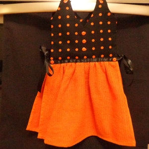 Orange Polka Dots on Black - Hanging Kitchen Towel