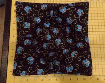 Blue Butterflies on Black - Quilted Microwave Bowl Cozy