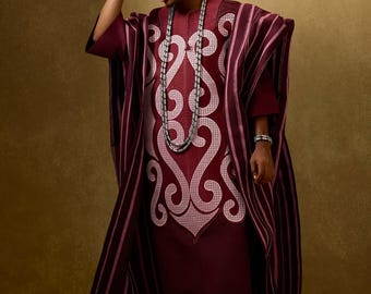 Luxuoso Aso-Oke com Agbada Bordado para o Noivo: Traje Tradicional Masculino para Casamento em Todas as Ocasiões, Terno Africano Personalizado para Casamento