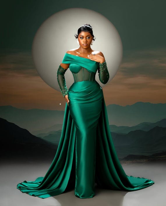 Luxurious Green Women Wedding Reception Gown, African Mermaid Gown, African Prom Dress, Birthday Dress, Bride Wedding Dress, BridesmaidDress