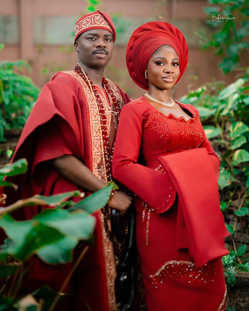 luxurious-aso-oke-with-beaded-embroidery-for-couple-couple-traditional