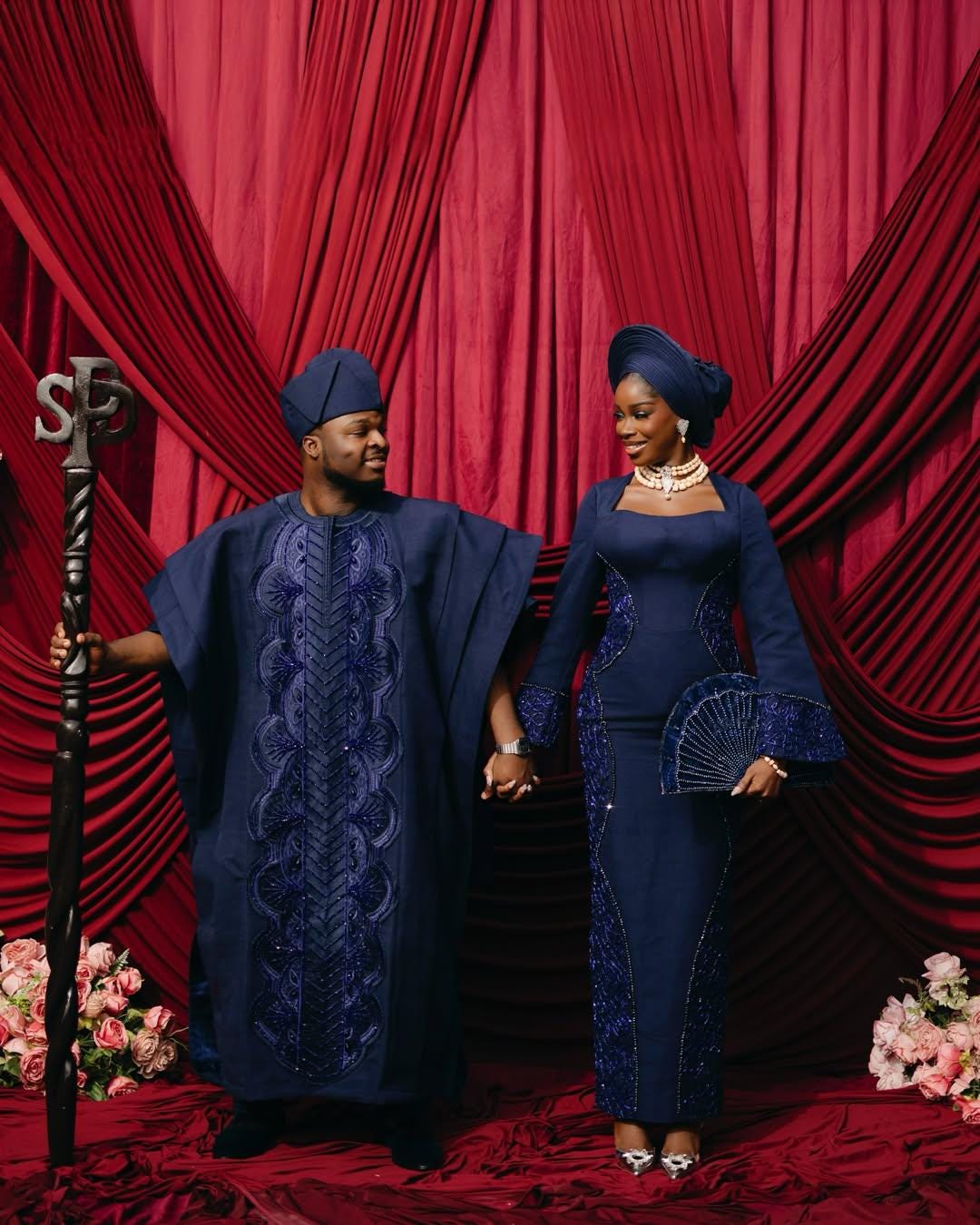 luxurious-aso-oke-with-beaded-embroidery-for-couple-couple-traditional