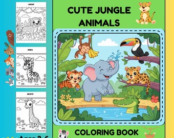 Libro para colorear de animales de la selva para niños / A4 imprimible, 20 páginas / Edades 3-6