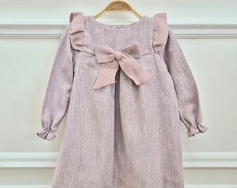 Girls Pink Spanish Style Dress with Bow
