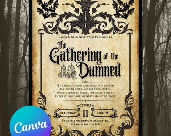Gothic Editable Halloween Party Invitation Template | Spooky Printable Download | Canva DIY Invite | Costume Party, Adult Halloween Event
