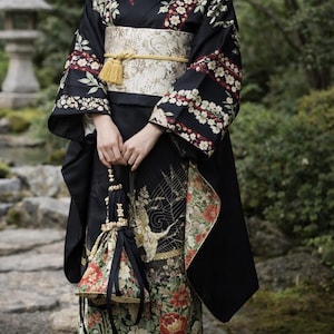 Elegant Japanese Kimono for Women – Traditional Floral Yukata with Obi Belt | Lightweight Polyester Robe for Festivals, Tea Ceremony