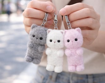 Cute Cat Keychain Soft Plush Kitty Bag Charm Kawaii Animal Key Ring for Women, Men & Kids Mini Gift, Accessory, Decoration