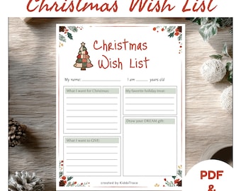 Printable Wish List, Christmas Letter,  Christmas Coloring Page, PDF Bundle