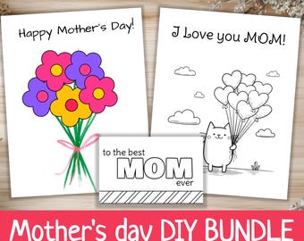 Mother’s Day Printable Bundle for Kids: DIY Flower Bouquet Craft, Coloring Pages, PDF Download