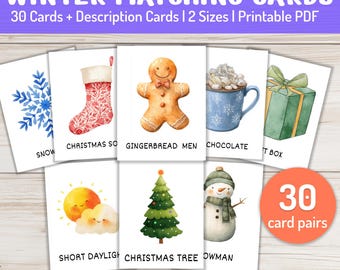 Winter Matching Game Cards, Preschool Kindergarten Activity (PDF Download)
