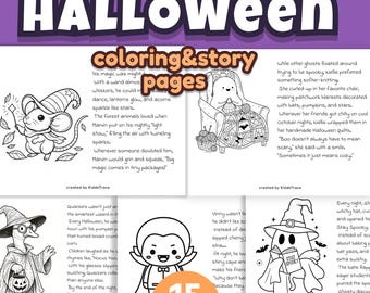 15 Halloween Coloring Pages, Printable PDF & PNG, A4 and US Letter, Kids Activity Worksheets
