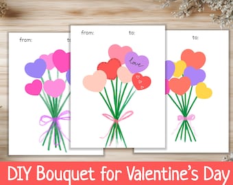 Valentine's Day DIY Activity: Bouquet of Hearts, PDF Printable, Digital Download, Kids Activities