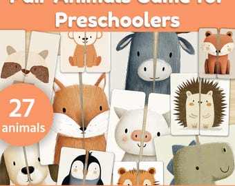 Animals Matching Game: Find the Pair Activity for Toddlers (PDF + PNG)