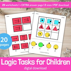 Logic & IQ Puzzles for Children – 20 Brain Training Worksheets (PDF, PNG)
