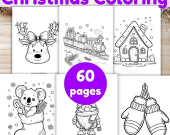60 Fun Christmas Coloring Pages Bundle: Printable Holiday Coloring Sheets for Kids (PDF & PNG)