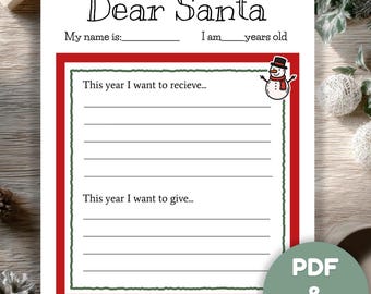 Printable Dear Santa Letter, Christmas Wish List (PDF + PNG)