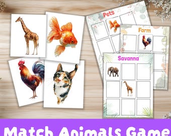 Animal Matching Game: Preschool Classification Activity, 63 Cut Out Animals, Print & Play PDF