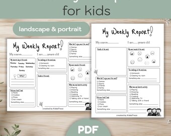 My Weekly Report Printable for Kids: Reflection Worksheet, PDF & PNG, Homeschool,Classroom Activity