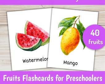 Fruits Flash Cards for Preschoolers: Montessori Printable Vocabulary Cards, 50 Fruity Flashcards PDF
