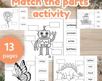Match The Parts Activity, 13 Worksheets, PDF Learning Pack, Digital Download