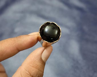Handmade Black Onyx Copper Ring - Adjustable Statement Jewelry